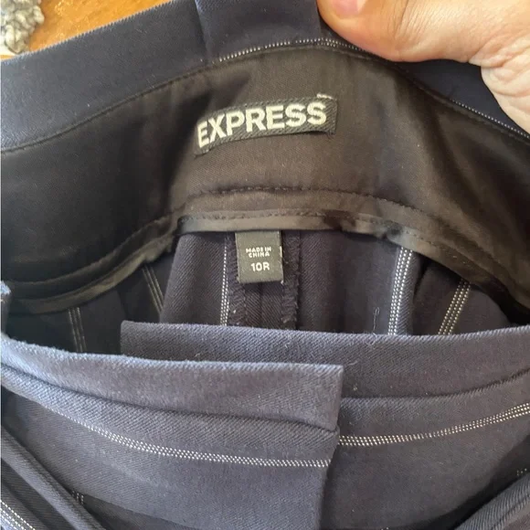 Express Women's Navy Pinstripe Pants with Paperbag Waist - 10 - Picture 5 of 6